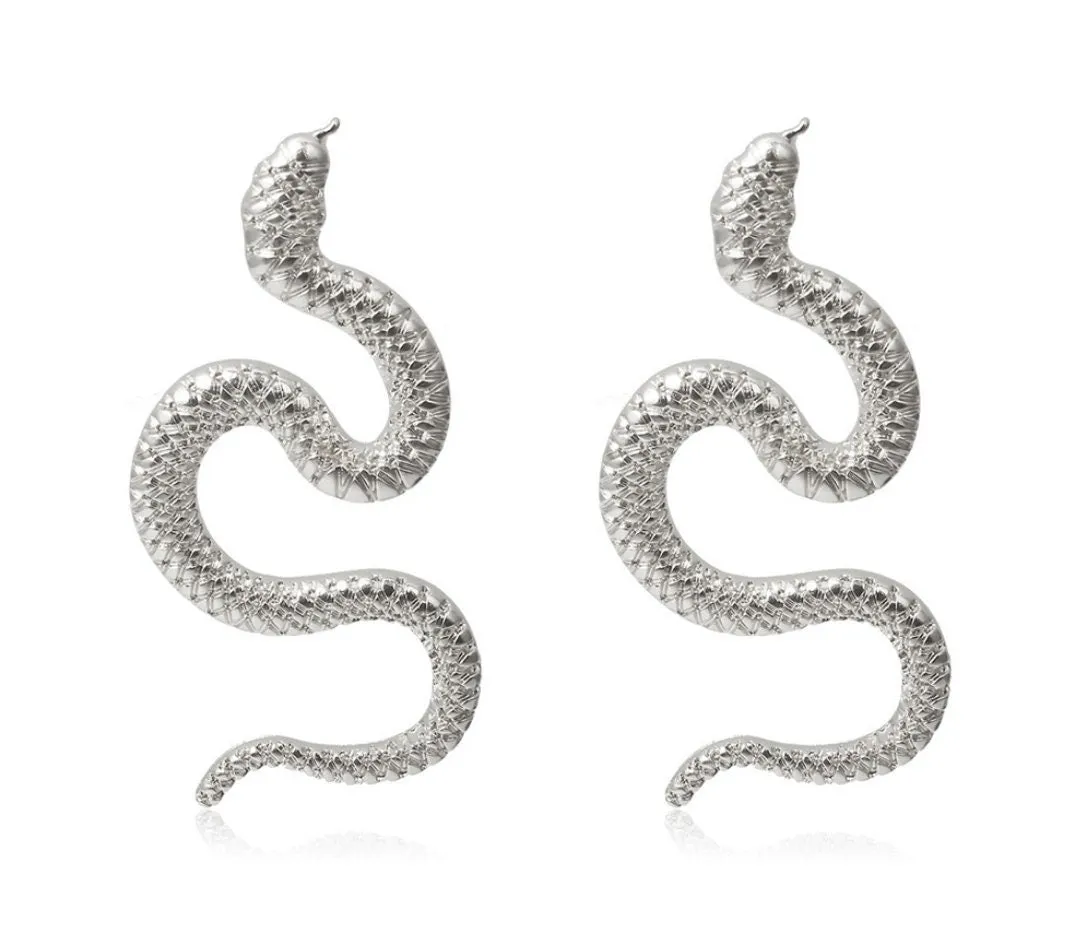 Snake earrings dangle drop snake earrings black silver gold dark chrome goth Jewelry