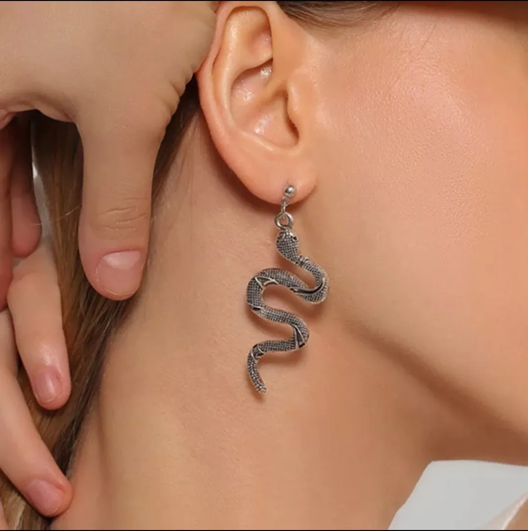 Snake earrings dangle drop snake earrings black silver gold dark chrome goth Jewelry