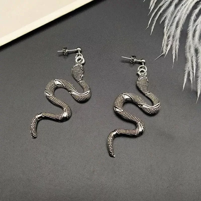 Snake earrings dangle drop snake earrings black silver gold dark chrome goth Jewelry