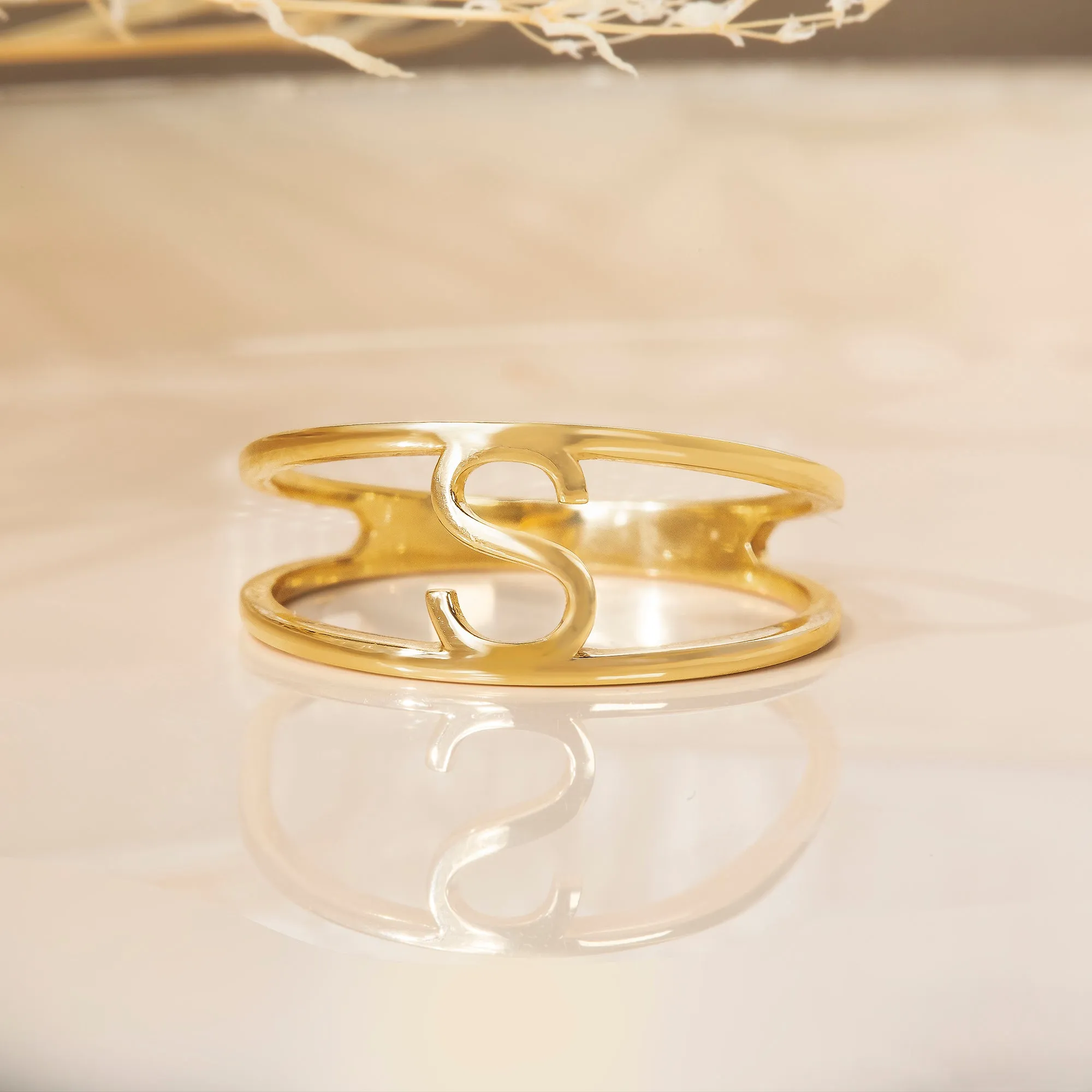 Solid Gold Initial Ring, Elisse