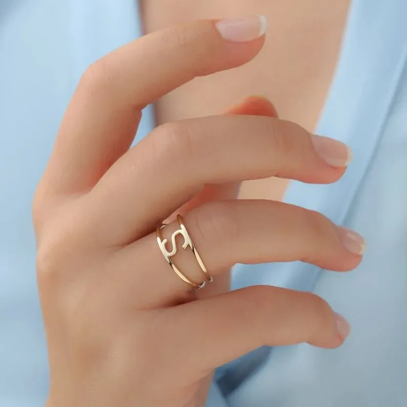 Solid Gold Initial Ring, Elisse