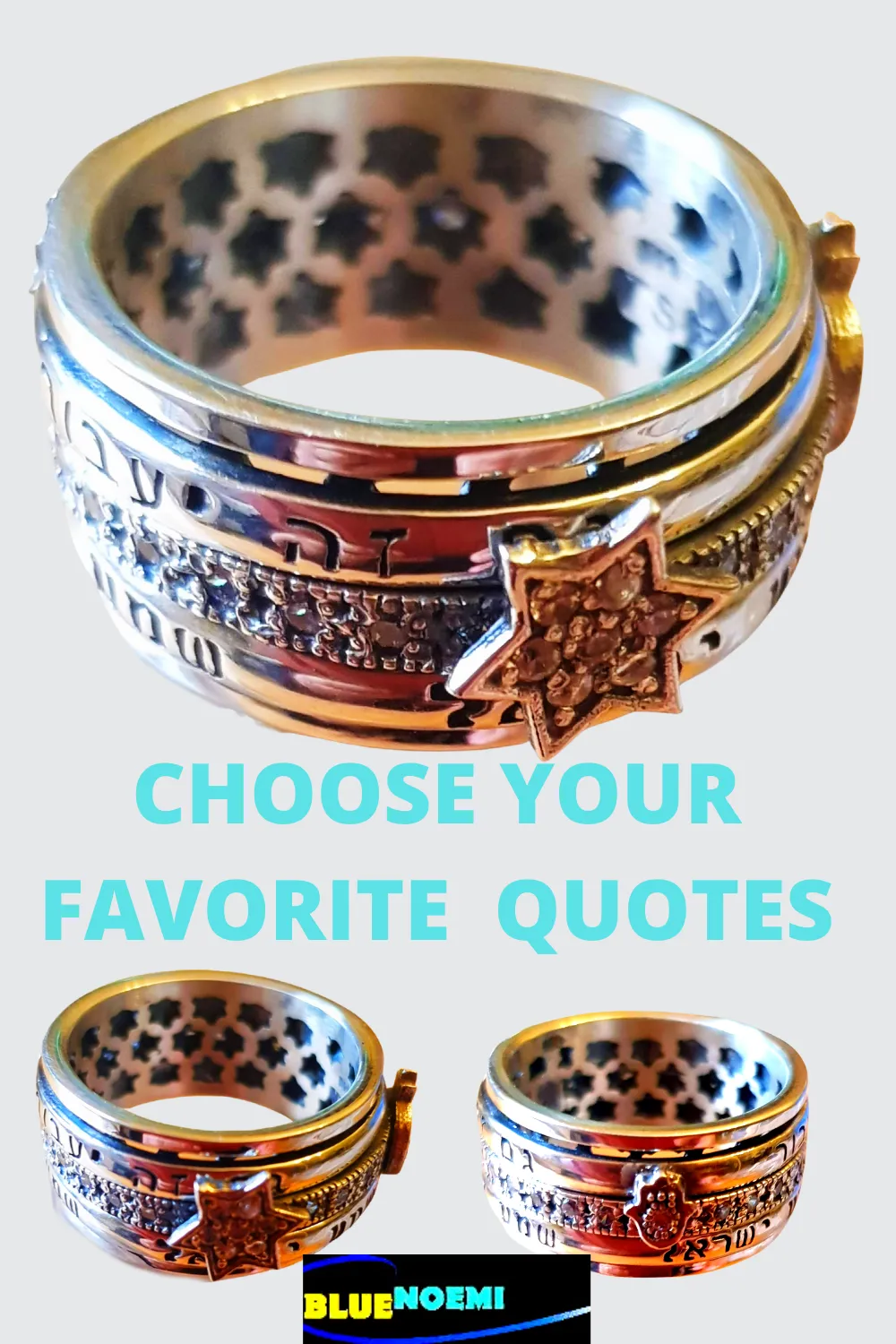 Spinner Ring with Charms Hebrew Engraved Verses