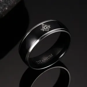 Splendid 100% Titanium Carbide Masonic Black Men's Ring