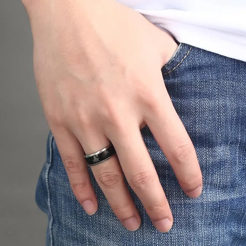 Splendid 100% Titanium Carbide Masonic Black Men's Ring