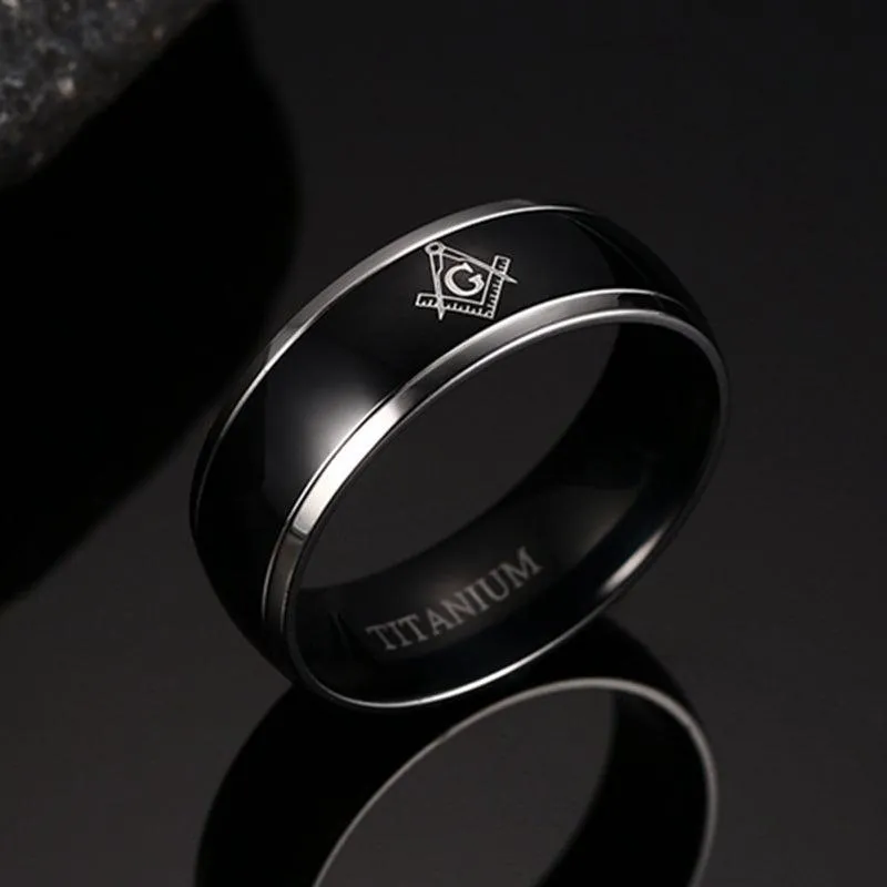 Splendid 100% Titanium Carbide Masonic Black Men's Ring