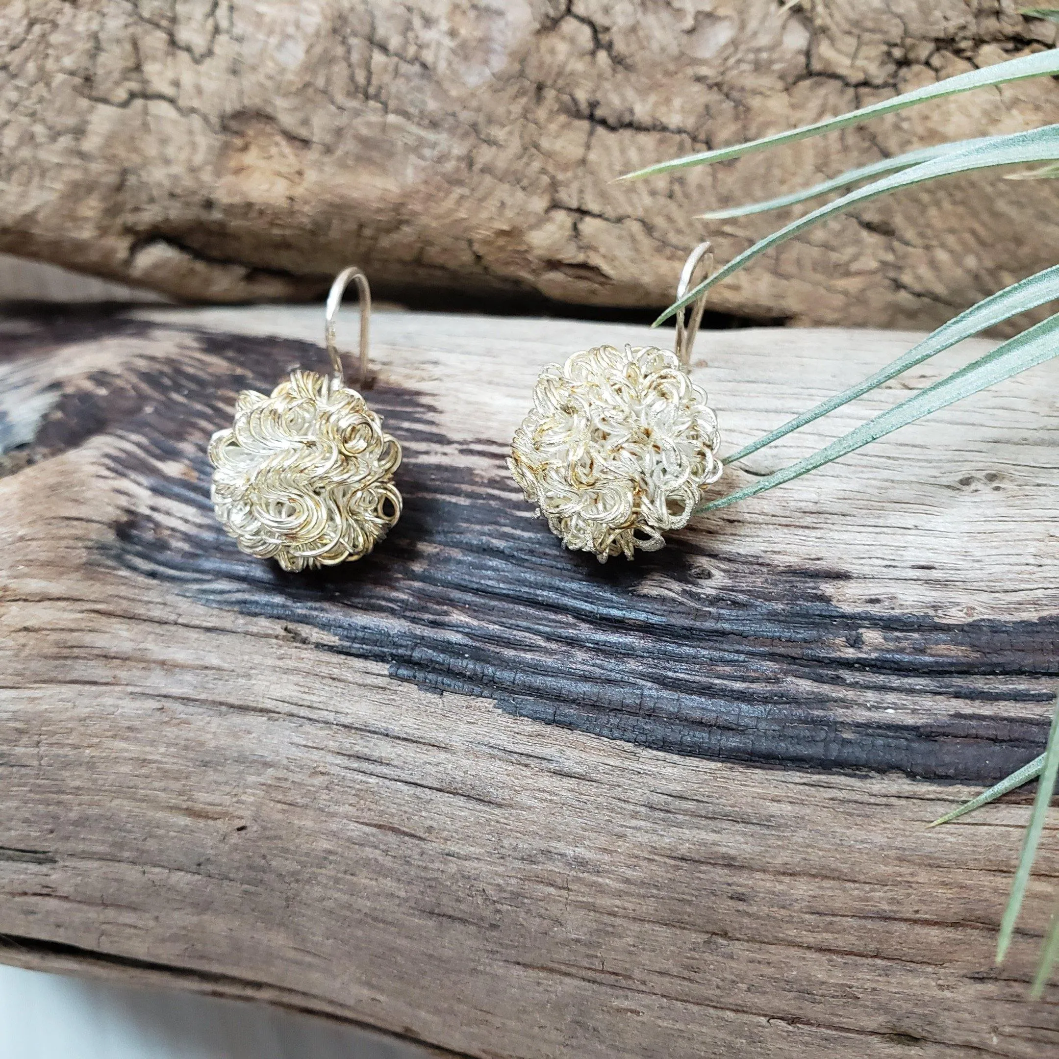 Squiggle silver ball earrings