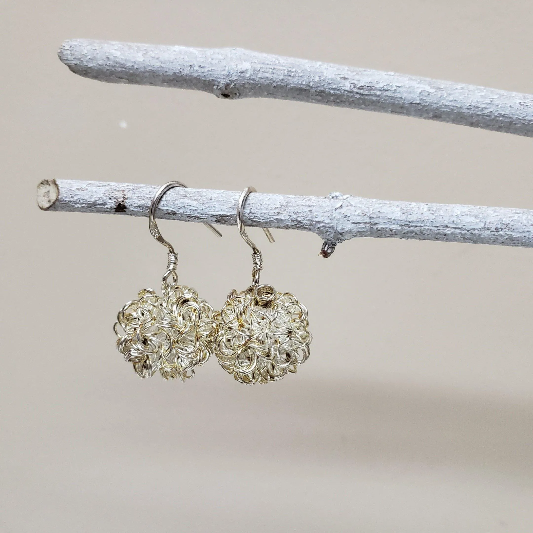 Squiggle silver ball earrings