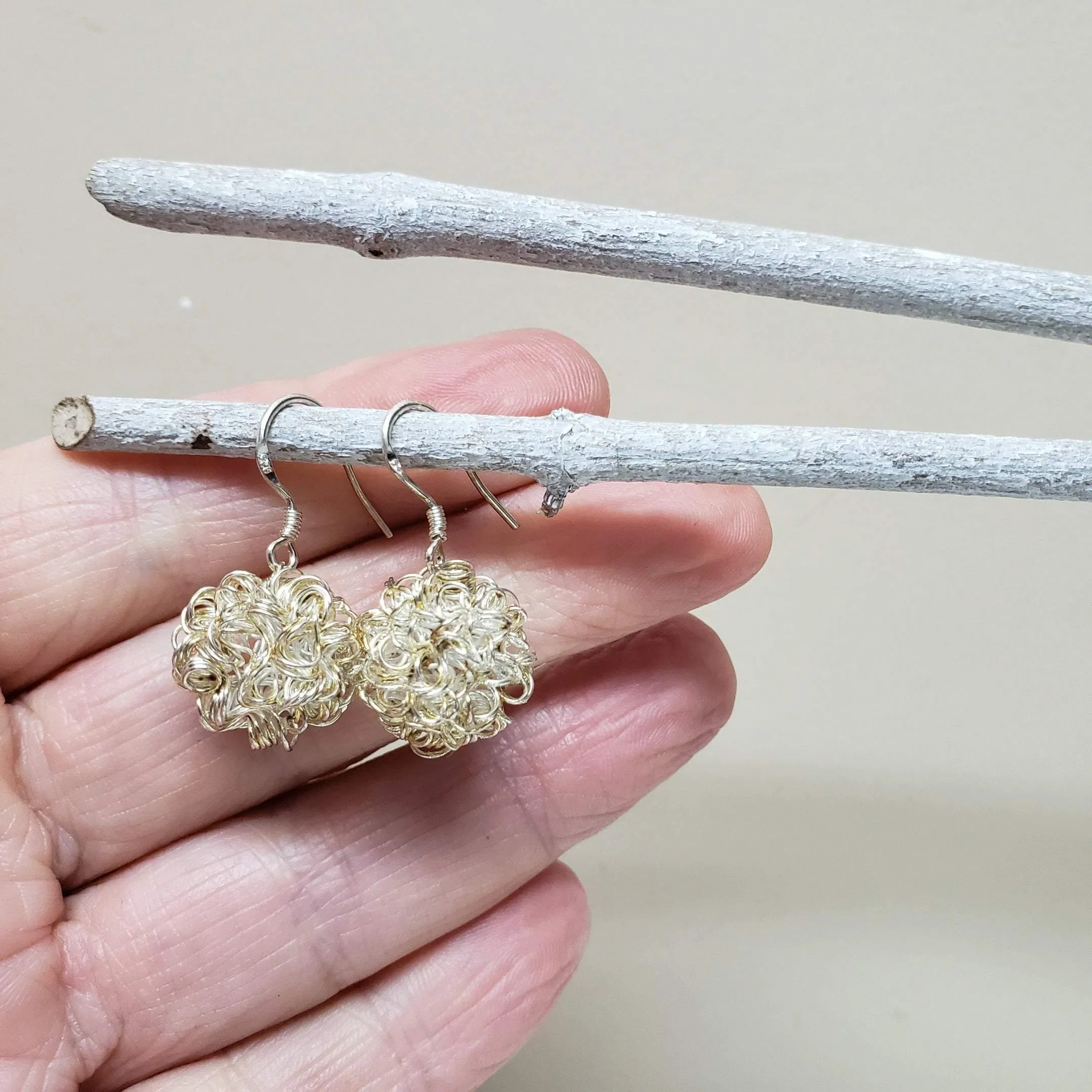 Squiggle silver ball earrings