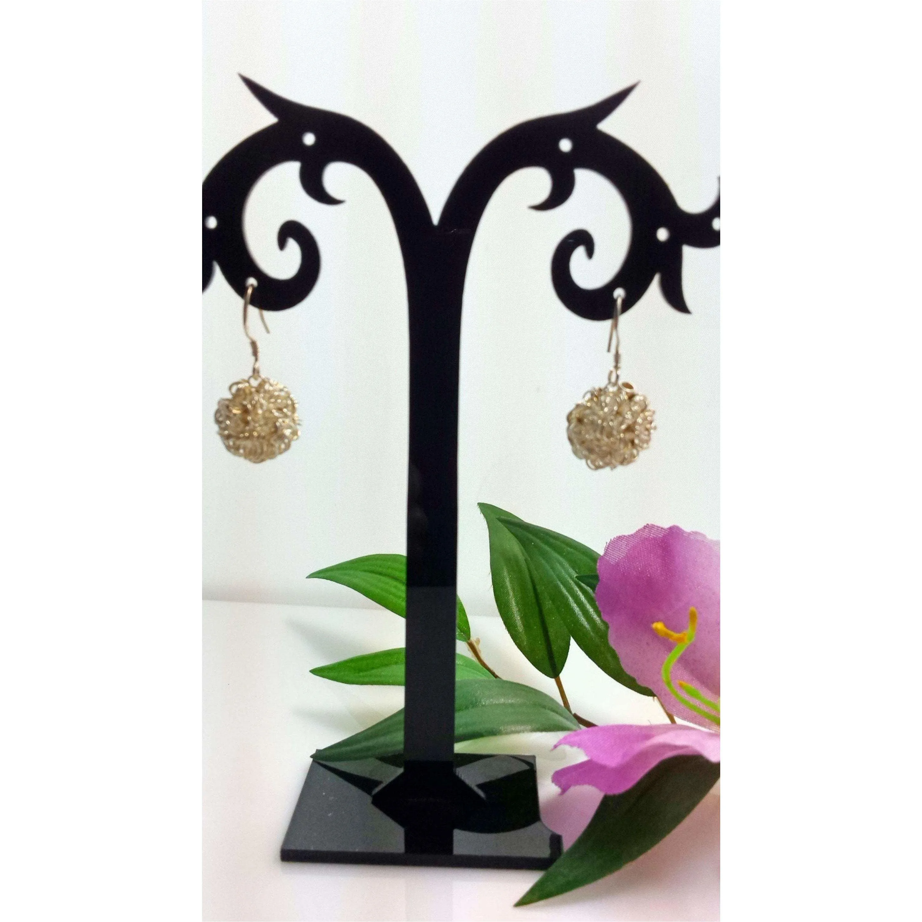 Squiggle silver ball earrings