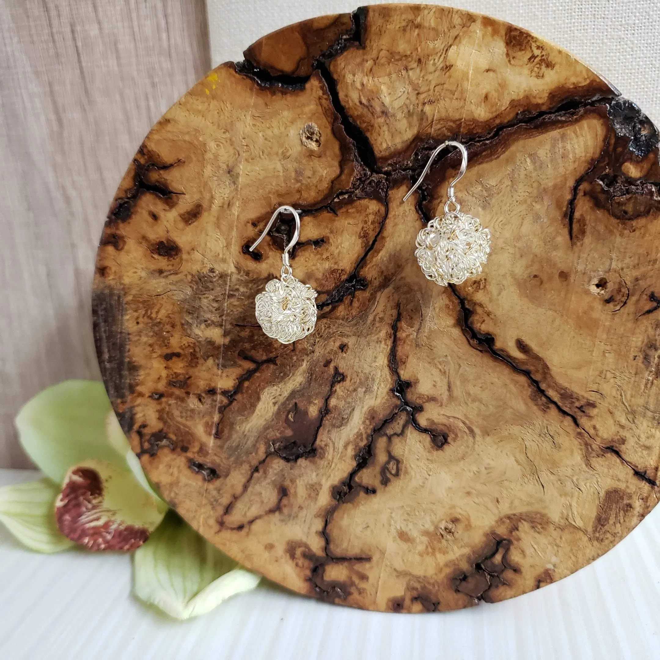 Squiggle silver ball earrings