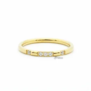 Stainless Steel 5 CZ Inlay Band Ring - Gold