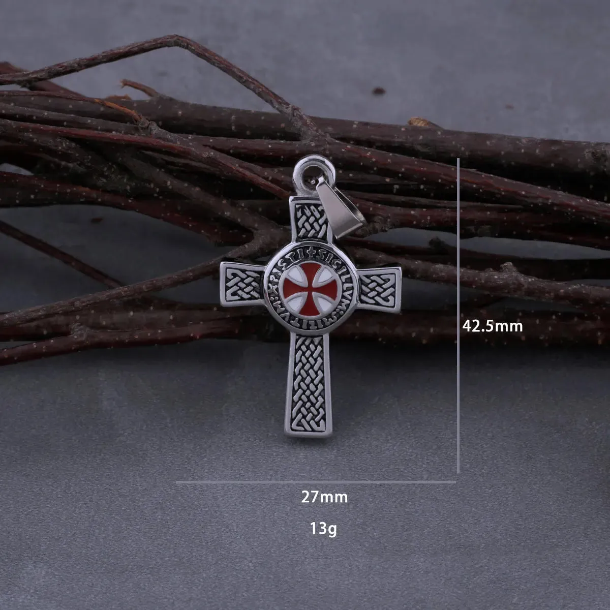 Stainless Steel Red Cross Shield Viking Necklace