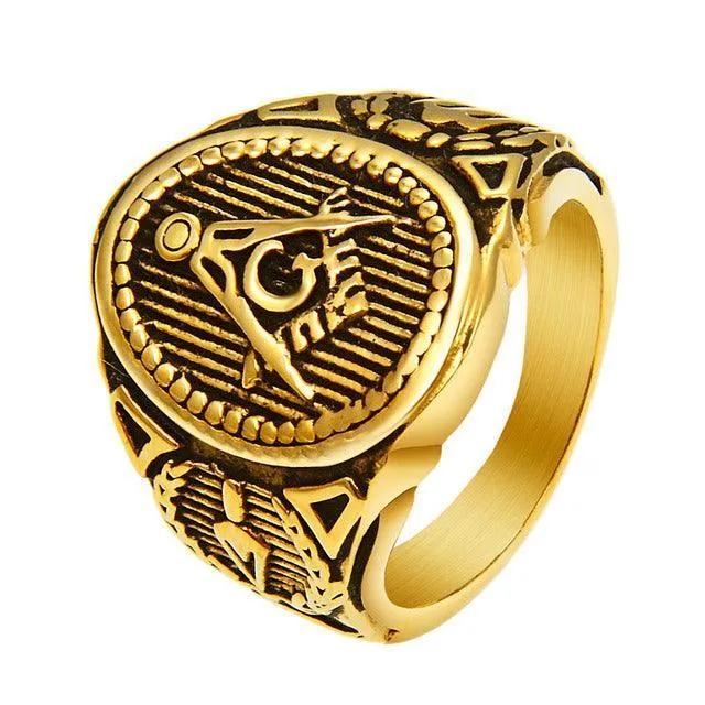 Stainless SteelGold Color Freemason Masonic Signet Rings