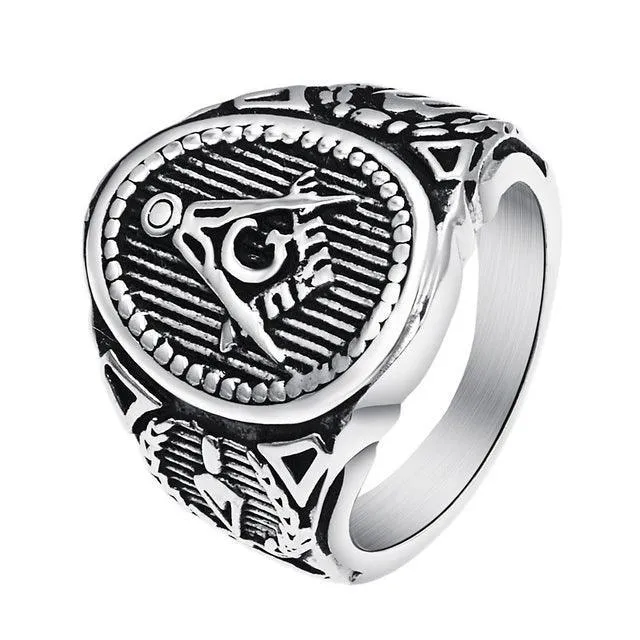 Stainless SteelGold Color Freemason Masonic Signet Rings