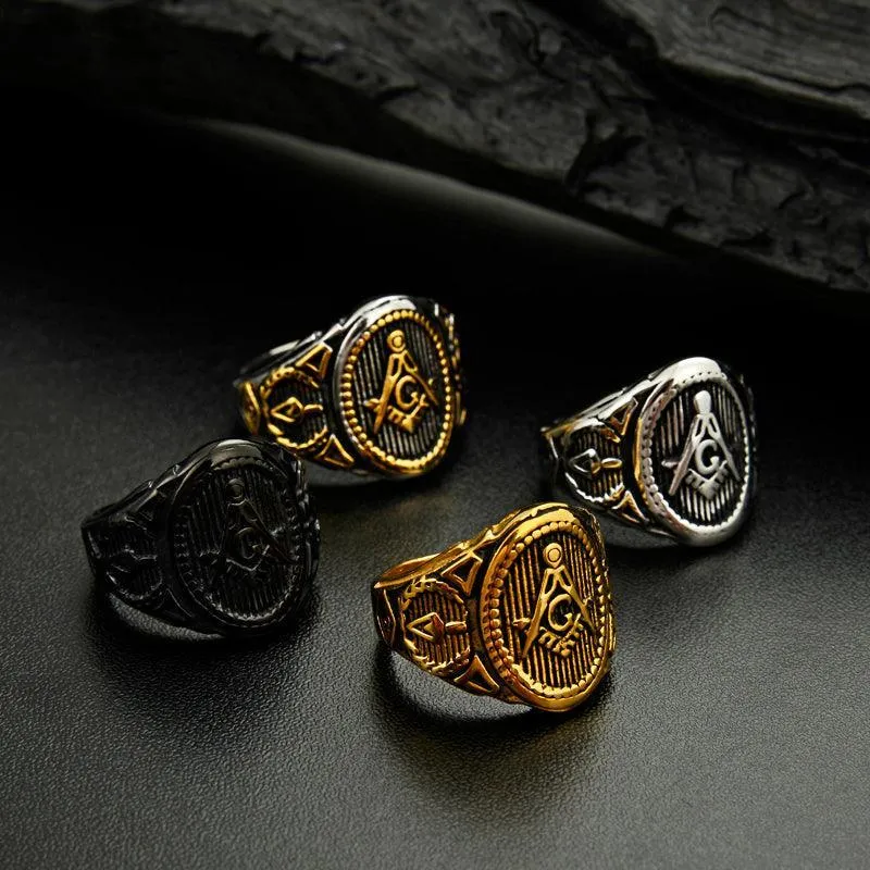 Stainless SteelGold Color Freemason Masonic Signet Rings