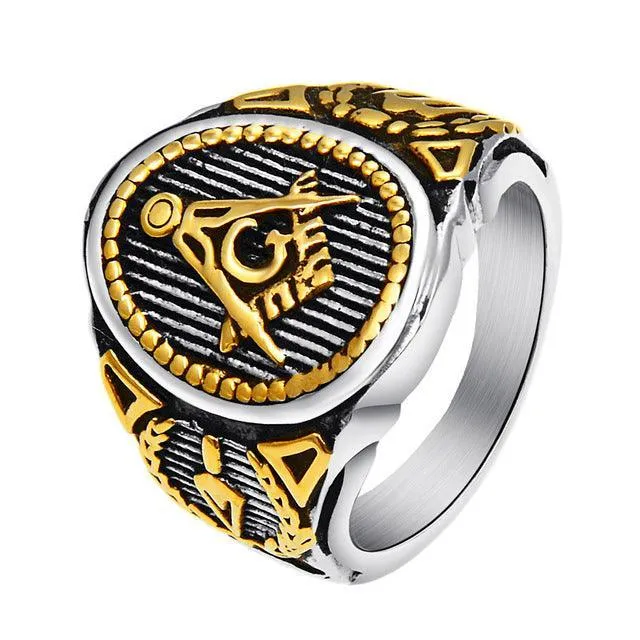 Stainless SteelGold Color Freemason Masonic Signet Rings