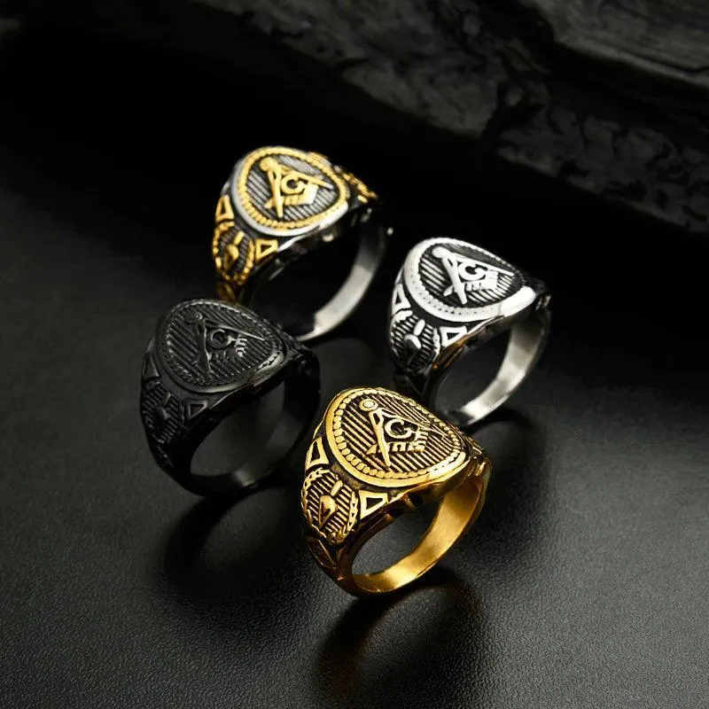 Stainless SteelGold Color Freemason Masonic Signet Rings