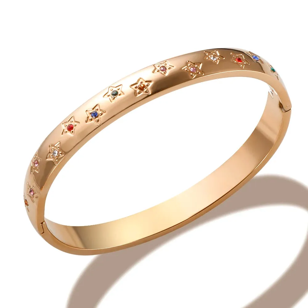 Star Bracelet Shiny Zircon Bangle Pentagram Crystal Rings