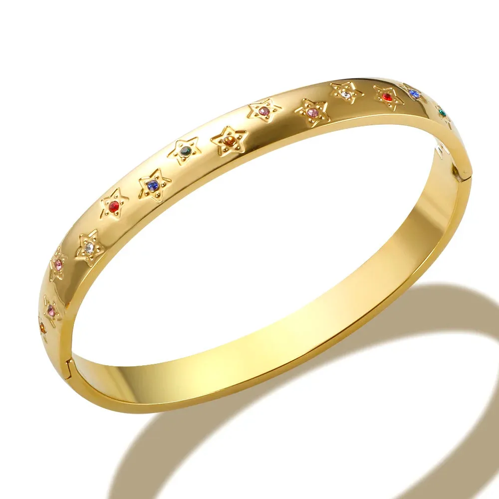 Star Bracelet Shiny Zircon Bangle Pentagram Crystal Rings