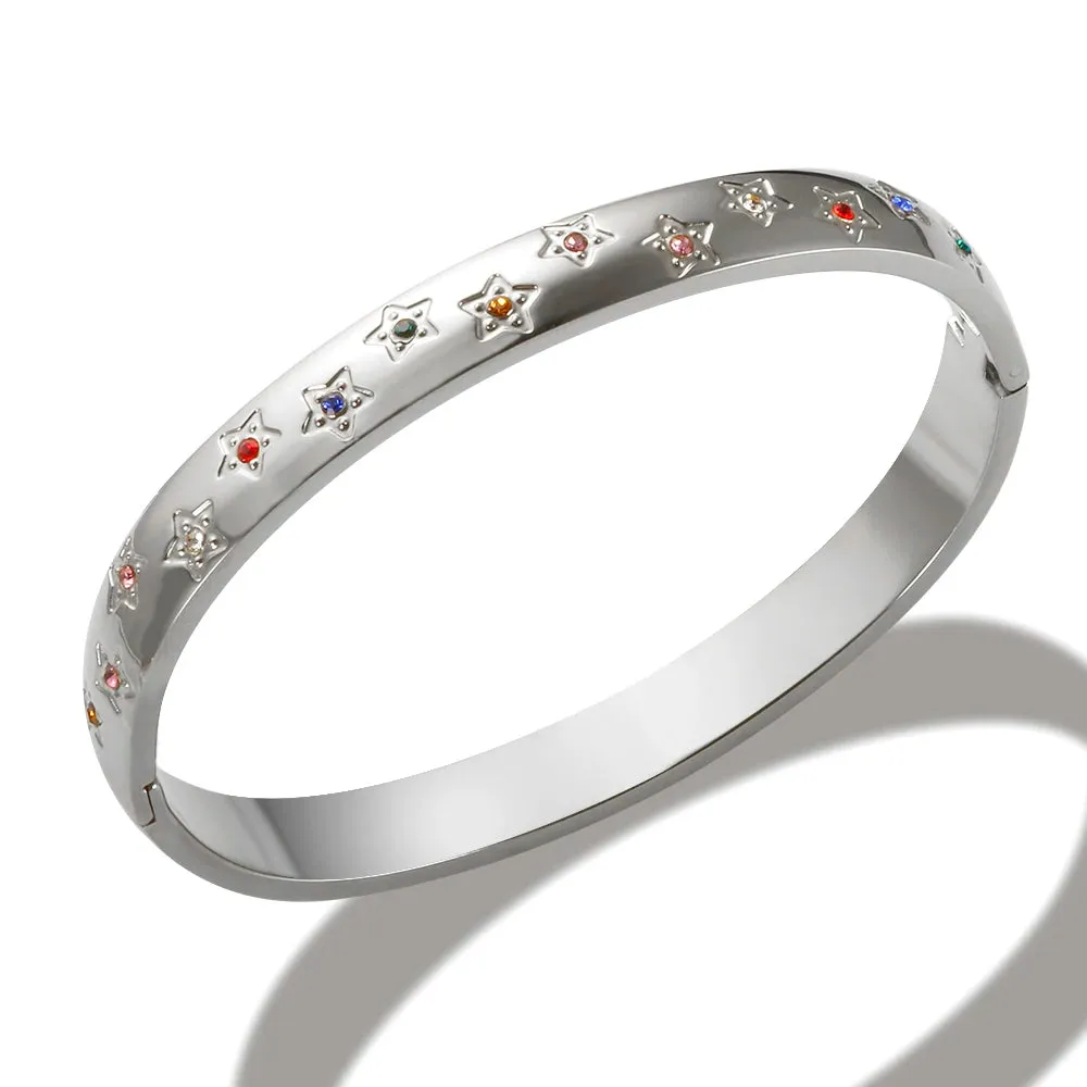 Star Bracelet Shiny Zircon Bangle Pentagram Crystal Rings
