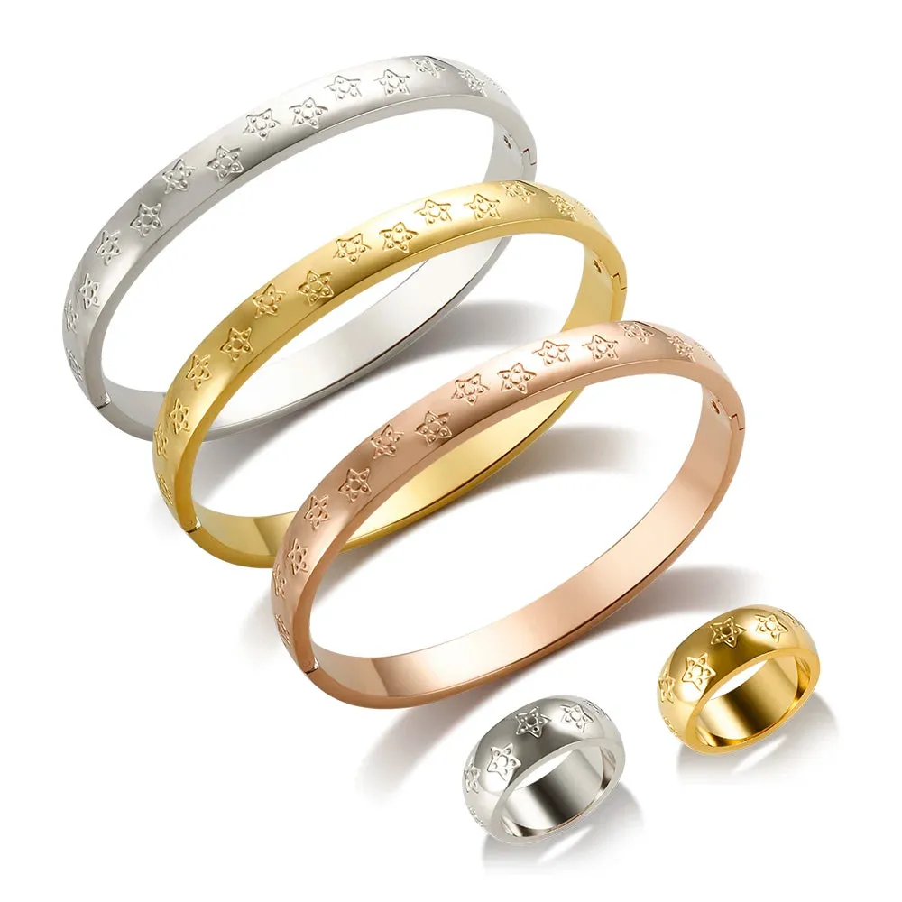 Star Bracelet Shiny Zircon Bangle Pentagram Crystal Rings