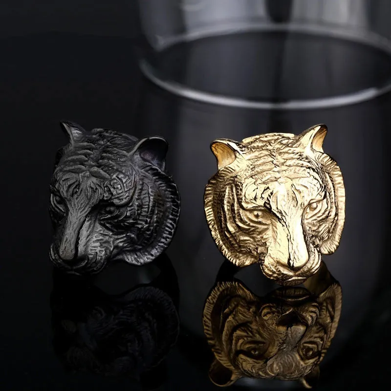 Steel soldier Domineering Tiger Head Ring Stainless Steel Unique Animal Ring For Man Biker Punk Style