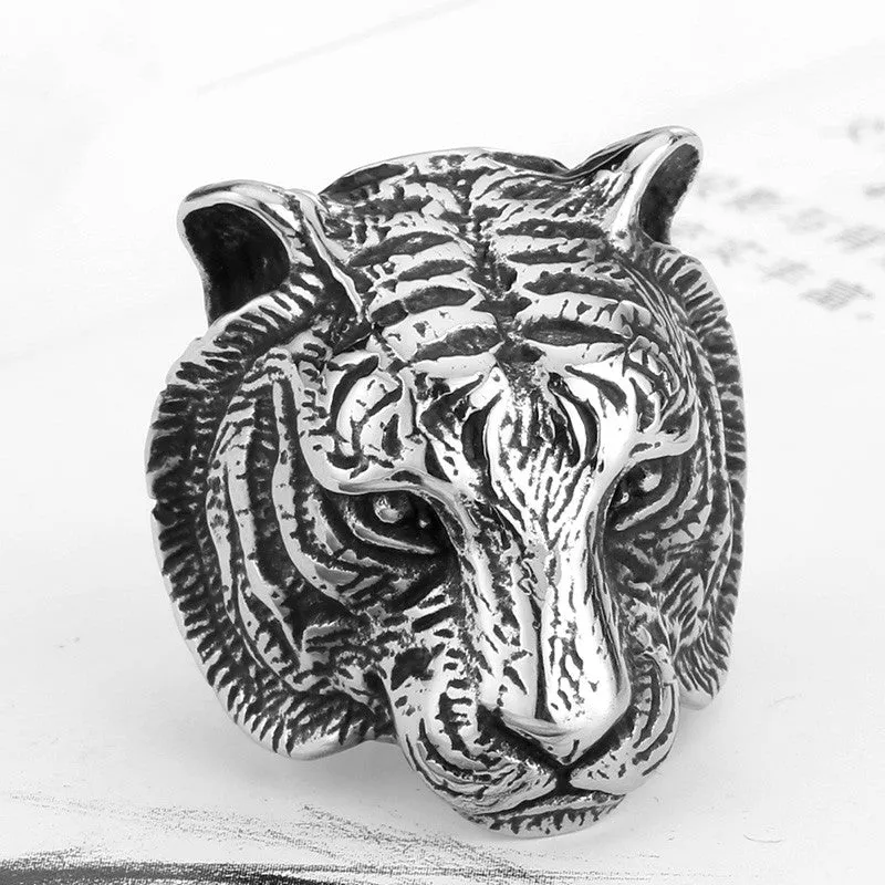 Steel soldier Domineering Tiger Head Ring Stainless Steel Unique Animal Ring For Man Biker Punk Style