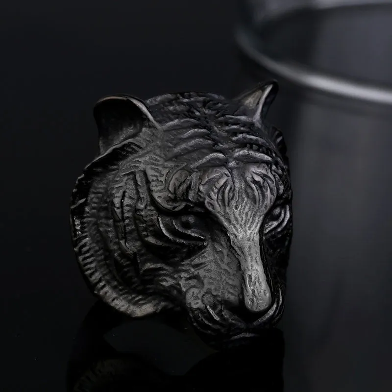 Steel soldier Domineering Tiger Head Ring Stainless Steel Unique Animal Ring For Man Biker Punk Style