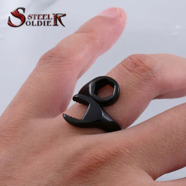 Steel soldier mix color unusual Hot Sale 316L Titanium Stainless steel Punk Biker Wrench Man rings jewelry
