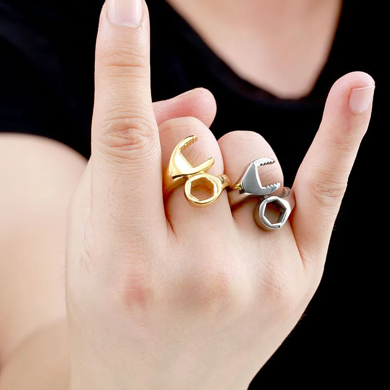 Steel soldier mix color unusual Hot Sale 316L Titanium Stainless steel Punk Biker Wrench Man rings jewelry
