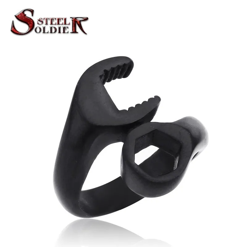 Steel soldier mix color unusual Hot Sale 316L Titanium Stainless steel Punk Biker Wrench Man rings jewelry