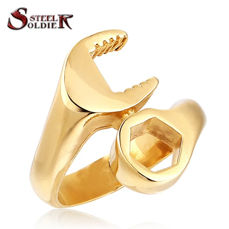 Steel soldier mix color unusual Hot Sale 316L Titanium Stainless steel Punk Biker Wrench Man rings jewelry