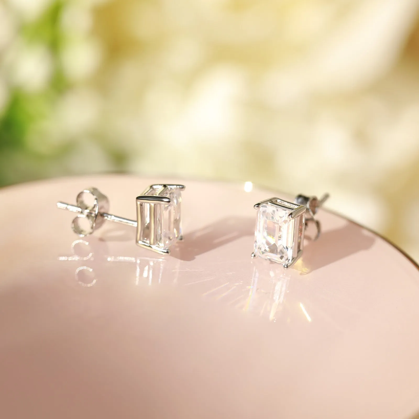 Sterling Silver 1CT Cubic Zircon Post Earrings