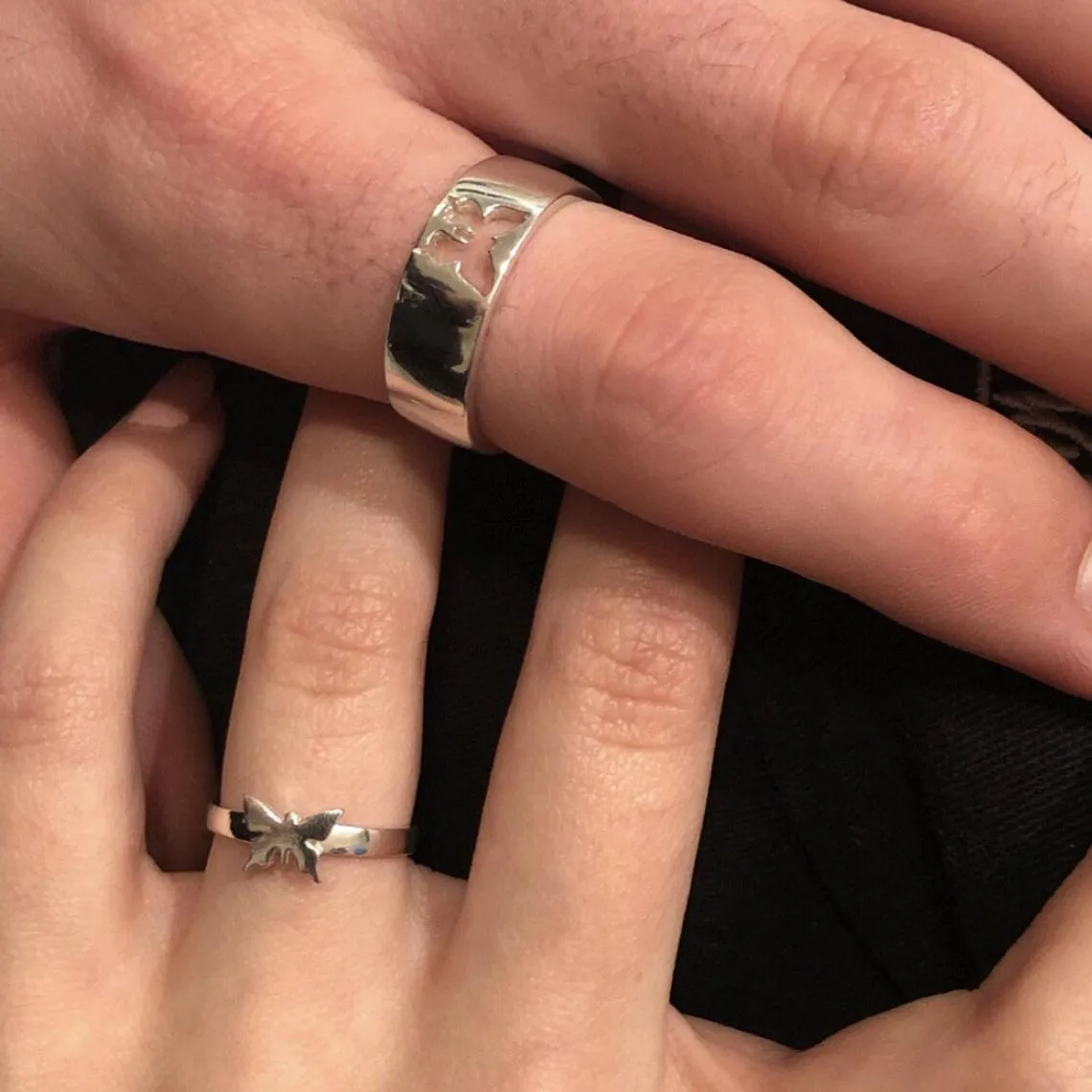 Sterling Silver Butterfly Matching Set Couple Rings