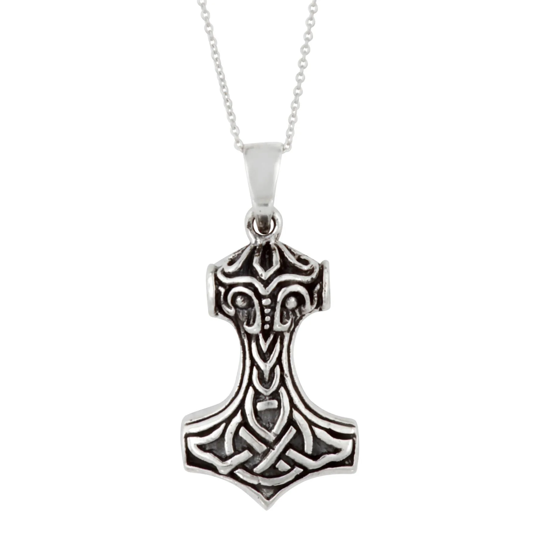 Sterling Silver Chunky Mjolnir Thor's Hammer Pendant - Norse Symbol Necklace