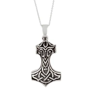 Sterling Silver Chunky Mjolnir Thor's Hammer Pendant - Norse Symbol Necklace