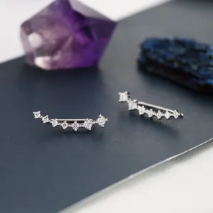 Sterling Silver Ear Crawler Earrings with Sparkly CZ Crystals, Silver, Gold or Rose Gold