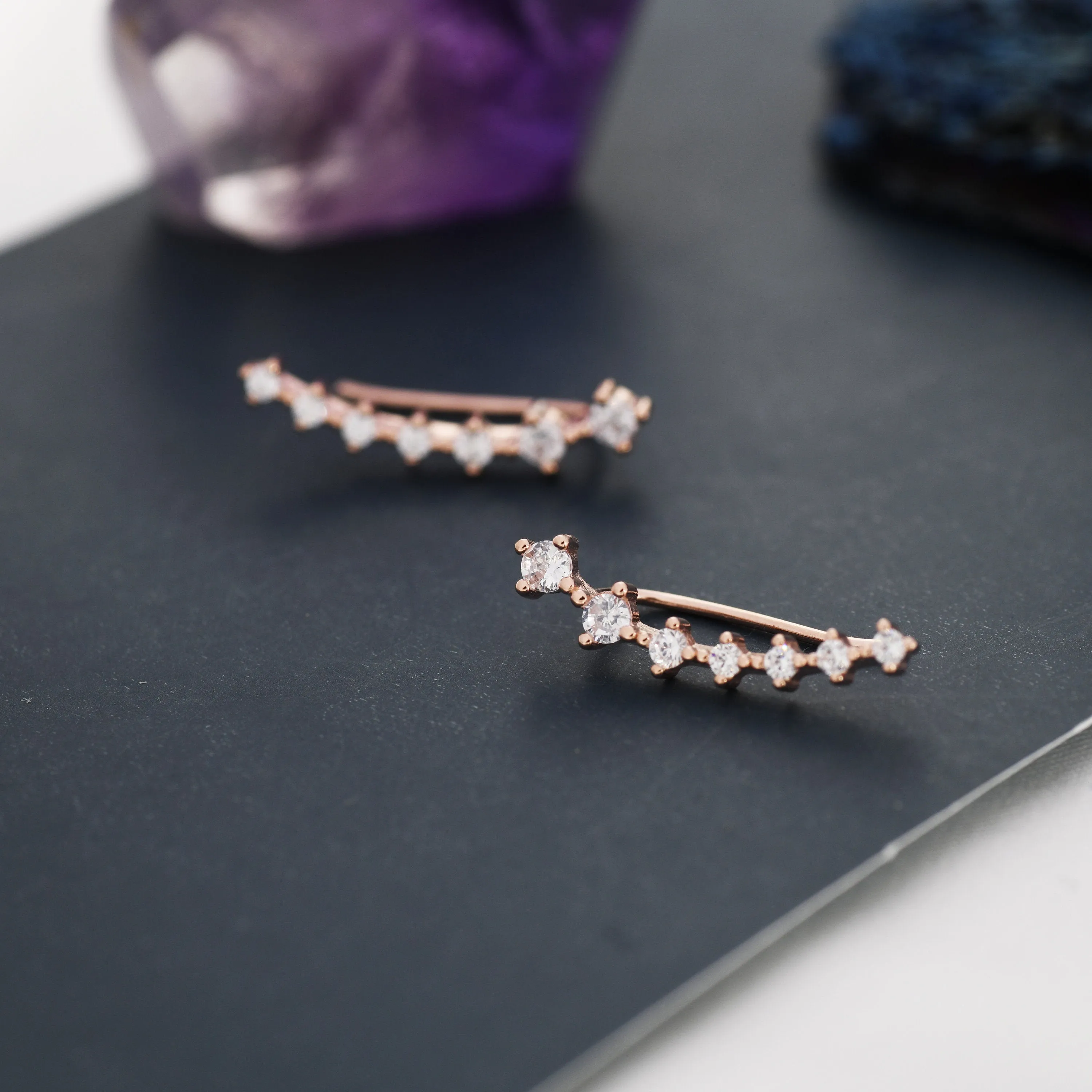 Sterling Silver Ear Crawler Earrings with Sparkly CZ Crystals, Silver, Gold or Rose Gold