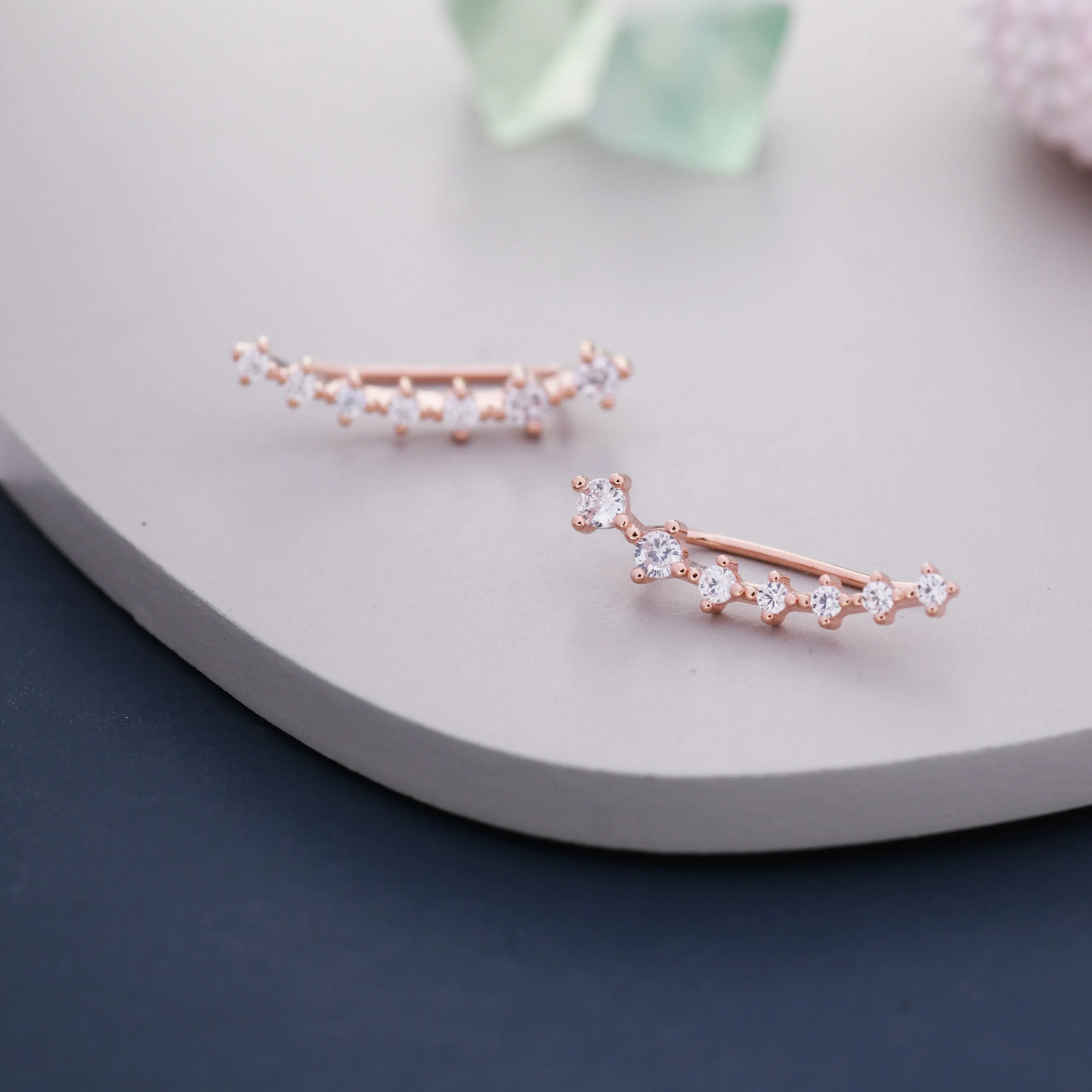 Sterling Silver Ear Crawler Earrings with Sparkly CZ Crystals, Silver, Gold or Rose Gold