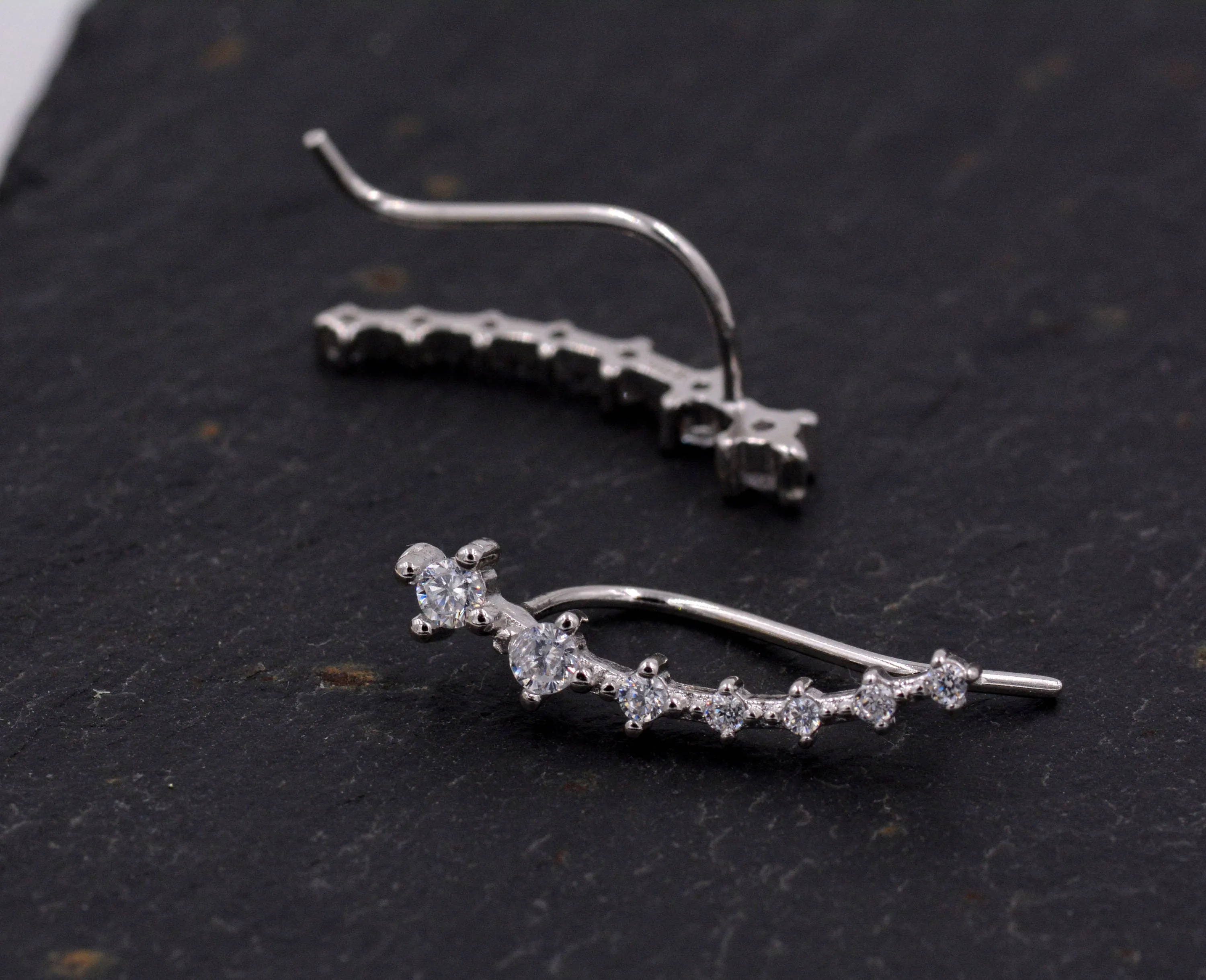 Sterling Silver Ear Crawler Earrings with Sparkly CZ Crystals, Silver, Gold or Rose Gold