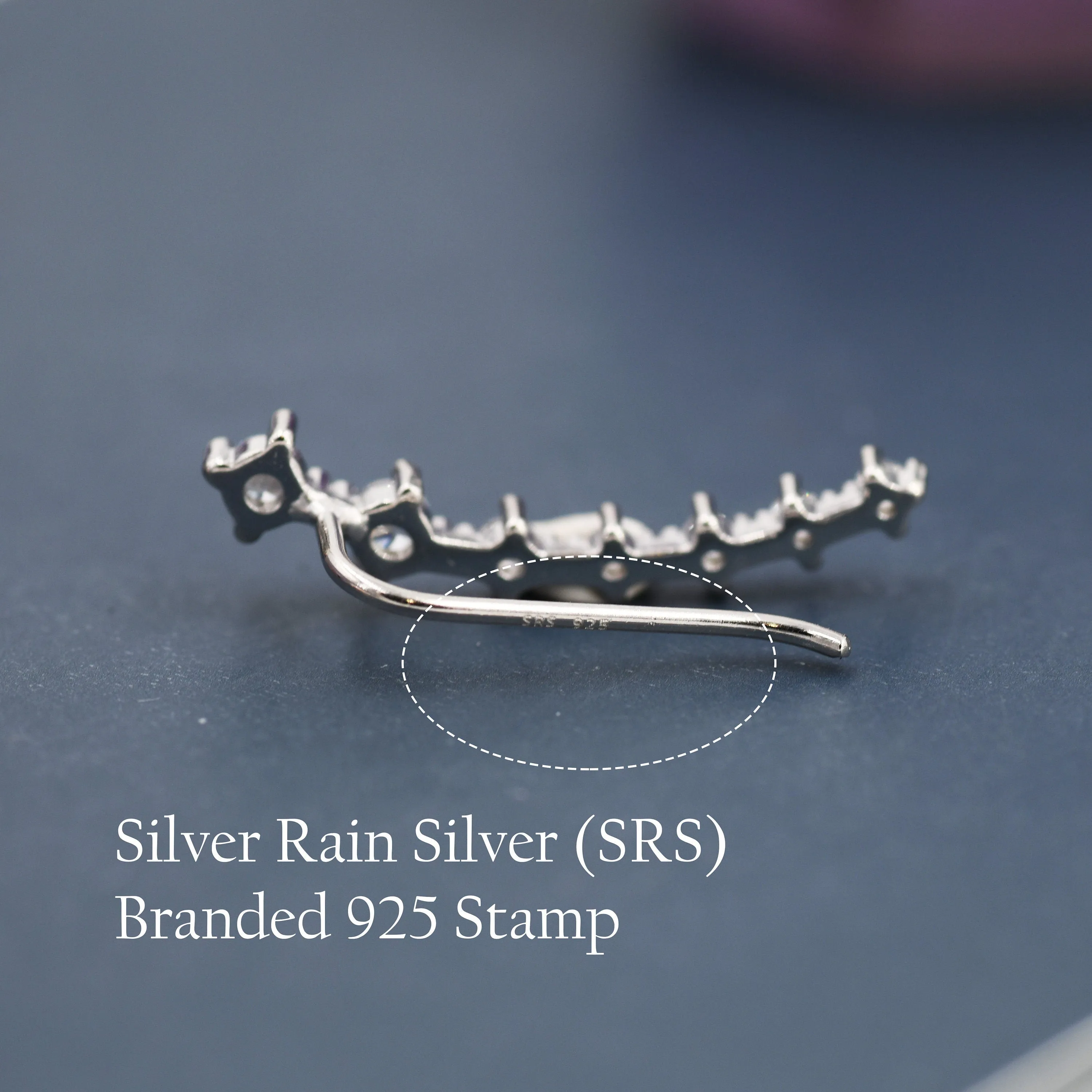 Sterling Silver Ear Crawler Earrings with Sparkly CZ Crystals, Silver, Gold or Rose Gold