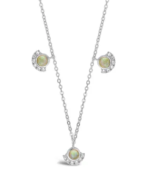 Sterling Silver Half Halo Opal Pendant Necklace