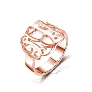 Sterling Silver Monogram Ring Personalized Hollow Monogram Name Ring