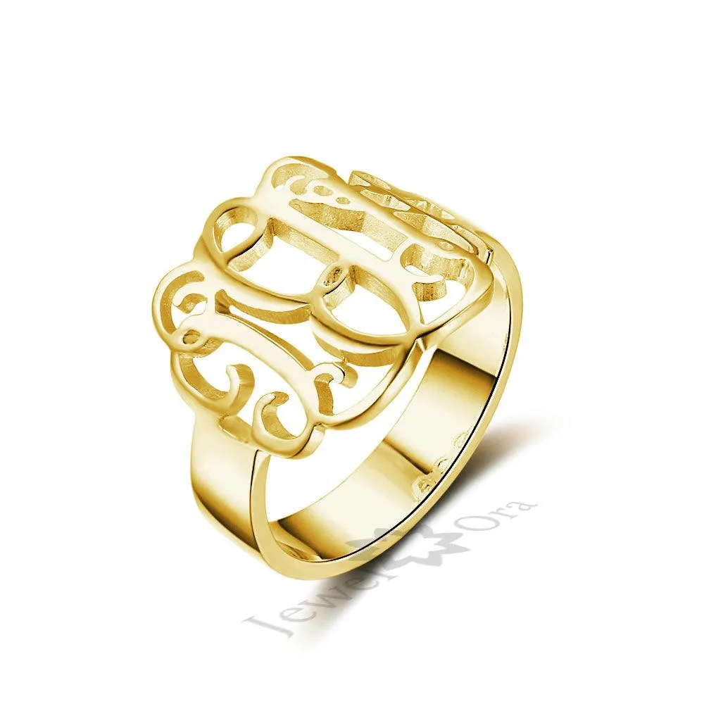 Sterling Silver Monogram Ring Personalized Hollow Monogram Name Ring