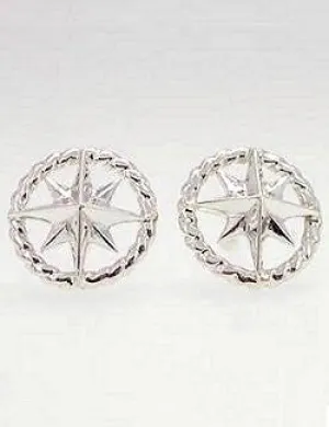 Sterling Silver Rope Ring Compass Rose Stud Earrings