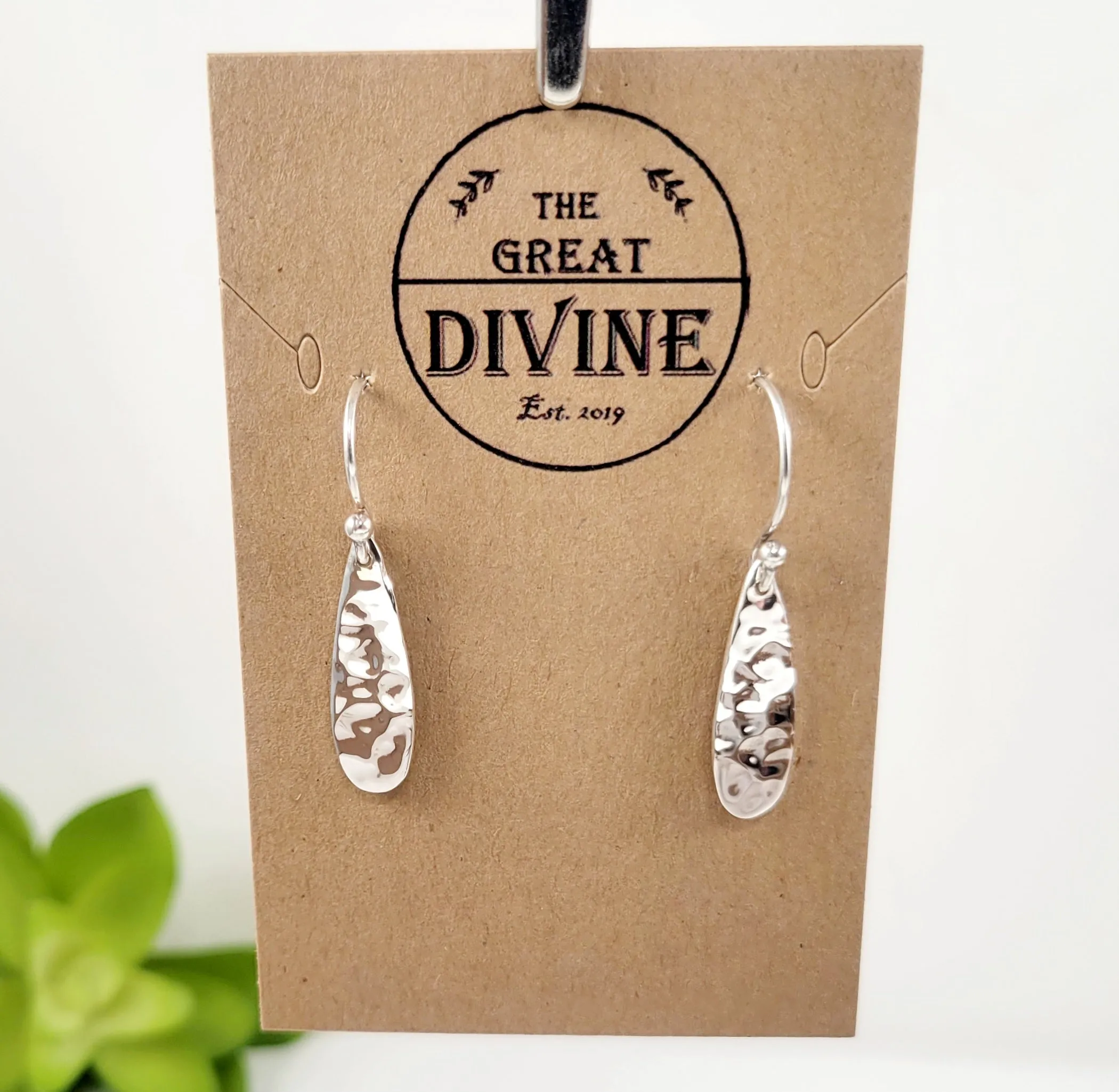 Sterling Silver Teardrop Dangle Earrings, Dainty Hammered Finish Earrings, Minimalist Teardrop Design, Handcrafted Elegant Earrings