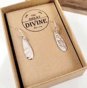Sterling Silver Teardrop Dangle Earrings, Dainty Hammered Finish Earrings, Minimalist Teardrop Design, Handcrafted Elegant Earrings