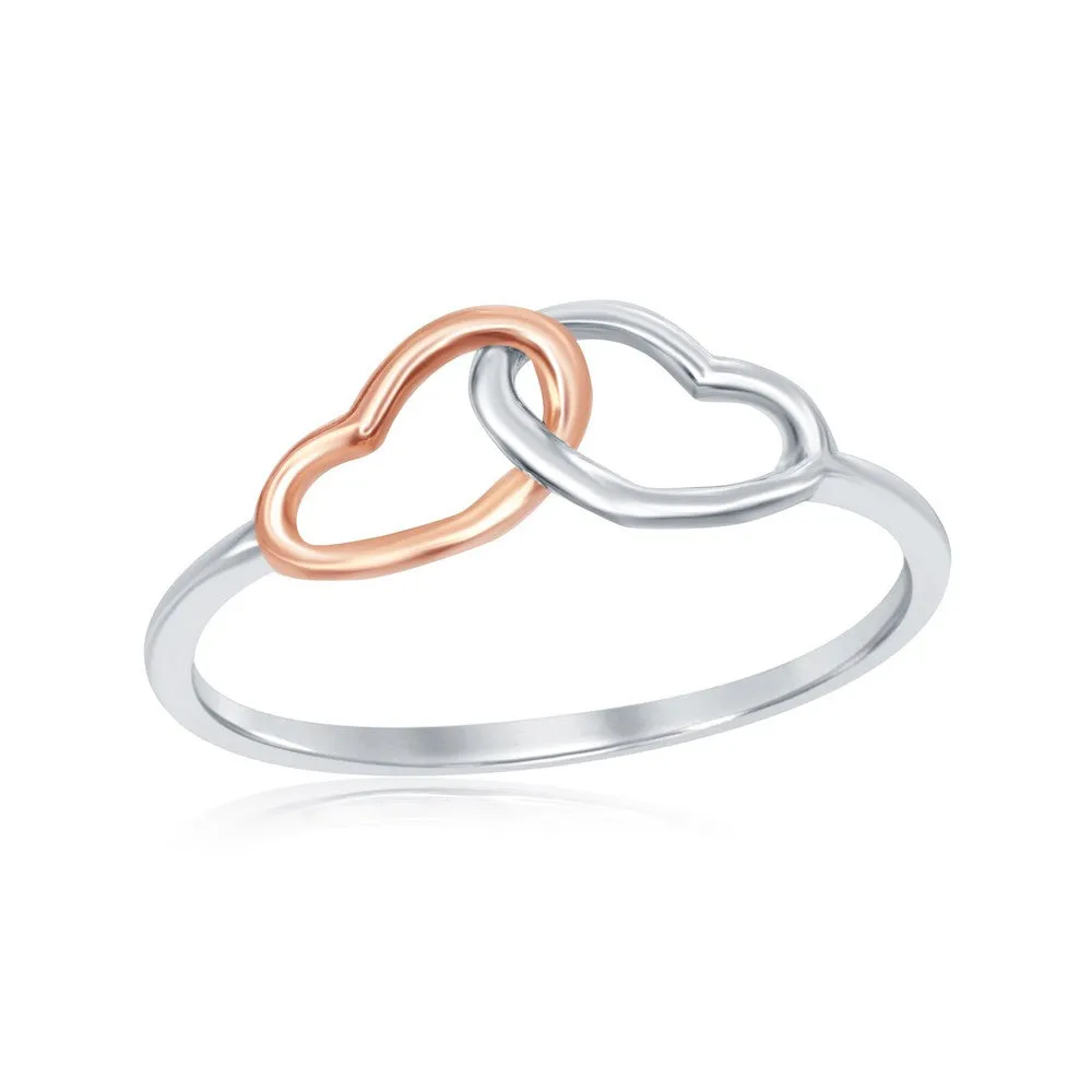 Sterling Silver Two-Tone Interlocking Heart Ring