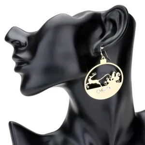 Stone Embellished Rudolph Brass Metal Round Dangle Earrings