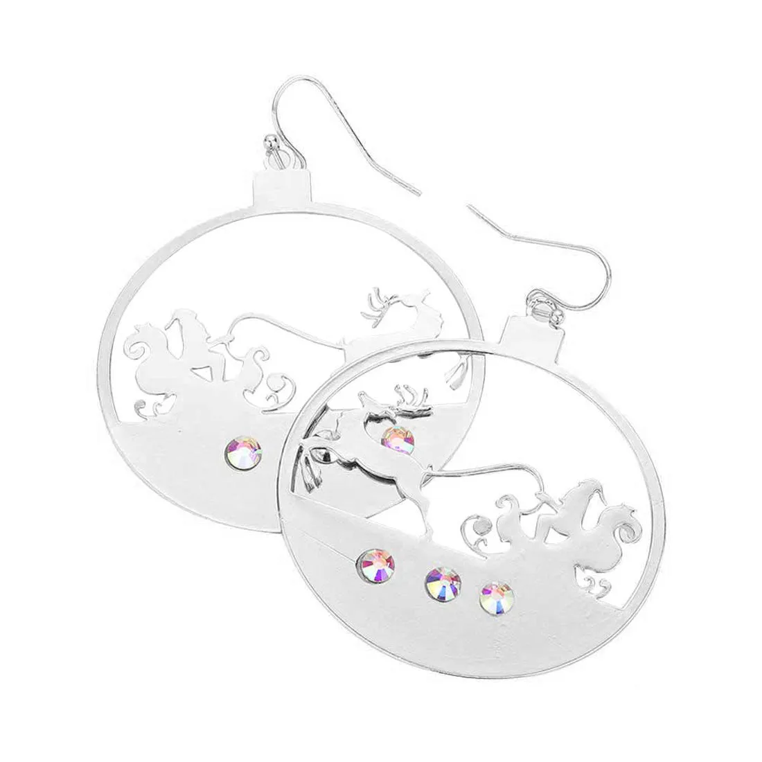 Stone Embellished Rudolph Brass Metal Round Dangle Earrings
